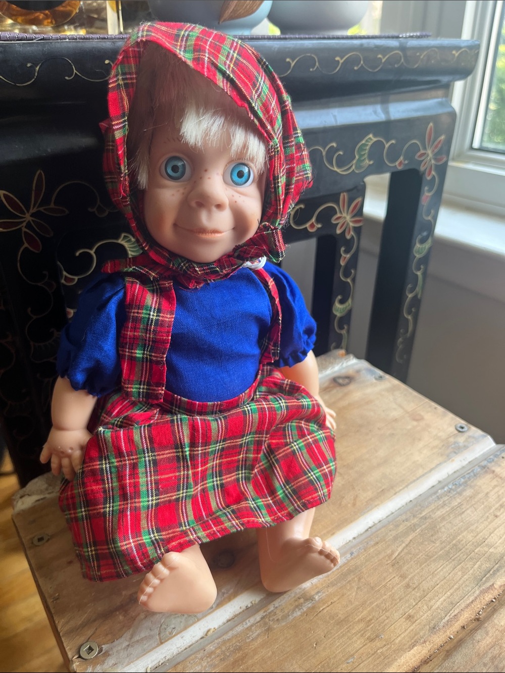 Kids Plaid Doll with Blue Outfit - Classic Plastic toy